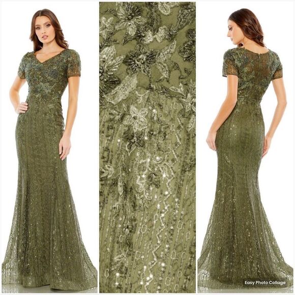 Mac Duggal Dresses & Skirts - MAC DUGGAL 20282 Womens Embellished V Neck Cap Sleeve Trumpet Gown Dress